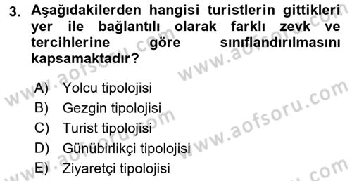 Genel Turizm Bilgisi Dersi 2022 - 2023 Yılı (Vize) Ara Sınav Soruları 3. Soru