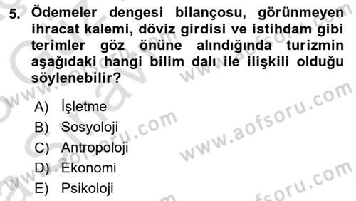 Genel Turizm Bilgisi Dersi 2022 - 2023 Yılı (Vize) Ara Sınav Soruları 5. Soru