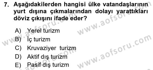Genel Turizm Bilgisi Dersi 2022 - 2023 Yılı (Vize) Ara Sınav Soruları 7. Soru
