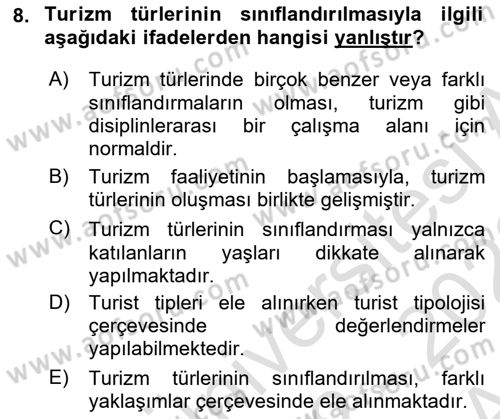 Genel Turizm Bilgisi Dersi 2022 - 2023 Yılı (Vize) Ara Sınav Soruları 8. Soru