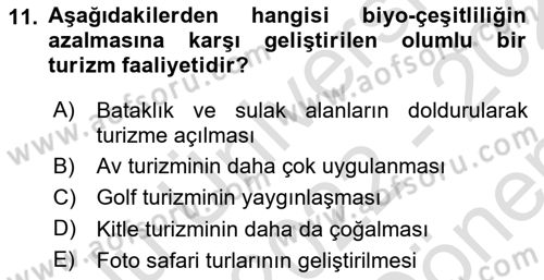 Genel Turizm Bilgisi Dersi 2022 - 2023 Yılı (Final) Dönem Sonu Sınav Soruları 11. Soru