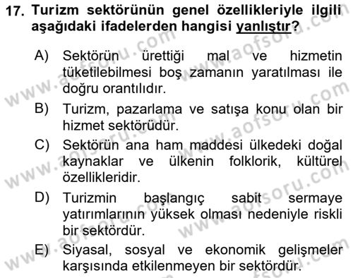 Genel Turizm Bilgisi Dersi 2022 - 2023 Yılı (Final) Dönem Sonu Sınav Soruları 17. Soru