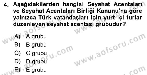 Genel Turizm Bilgisi Dersi 2022 - 2023 Yılı (Final) Dönem Sonu Sınav Soruları 4. Soru