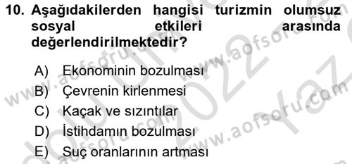 Genel Turizm Bilgisi Dersi 2022 - 2023 Yılı Yaz Okulu Sınav Soruları 10. Soru