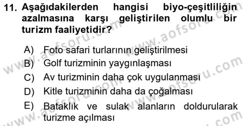 Genel Turizm Bilgisi Dersi 2022 - 2023 Yılı Yaz Okulu Sınav Soruları 11. Soru