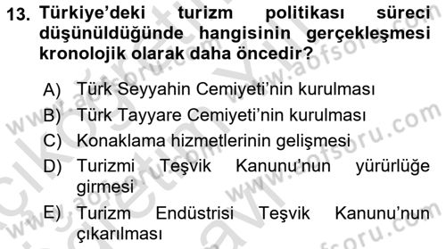 Genel Turizm Bilgisi Dersi 2022 - 2023 Yılı Yaz Okulu Sınav Soruları 13. Soru