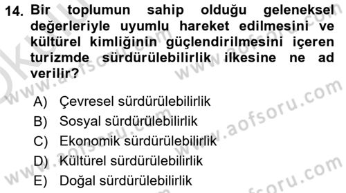 Genel Turizm Bilgisi Dersi 2022 - 2023 Yılı Yaz Okulu Sınav Soruları 14. Soru