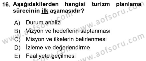 Genel Turizm Bilgisi Dersi 2022 - 2023 Yılı Yaz Okulu Sınav Soruları 16. Soru