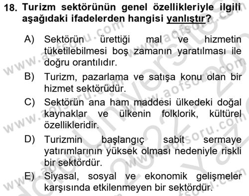Genel Turizm Bilgisi Dersi 2022 - 2023 Yılı Yaz Okulu Sınav Soruları 18. Soru