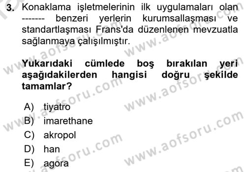 Genel Turizm Bilgisi Dersi 2022 - 2023 Yılı Yaz Okulu Sınav Soruları 3. Soru