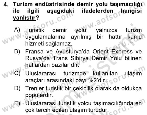 Genel Turizm Bilgisi Dersi 2022 - 2023 Yılı Yaz Okulu Sınav Soruları 4. Soru