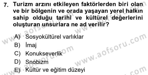 Genel Turizm Bilgisi Dersi 2022 - 2023 Yılı Yaz Okulu Sınav Soruları 7. Soru