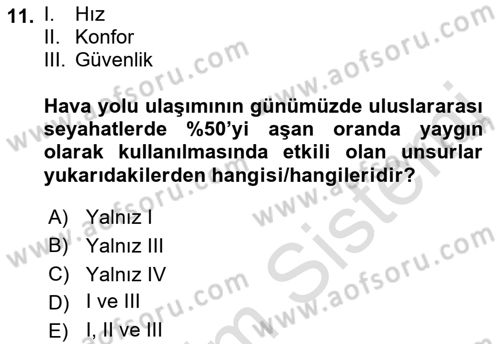 Genel Turizm Bilgisi Dersi 2023 - 2024 Yılı (Vize) Ara Sınav Soruları 11. Soru