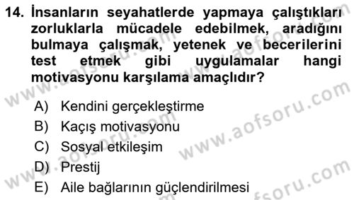 Genel Turizm Bilgisi Dersi 2023 - 2024 Yılı (Vize) Ara Sınav Soruları 14. Soru