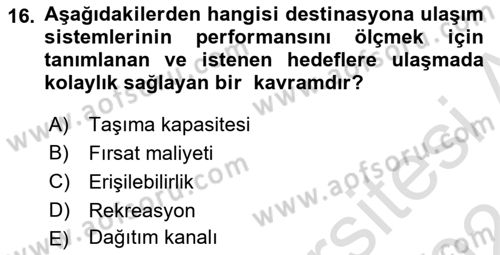 Genel Turizm Bilgisi Dersi 2023 - 2024 Yılı (Vize) Ara Sınav Soruları 16. Soru