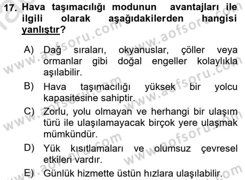Genel Turizm Bilgisi Dersi 2023 - 2024 Yılı (Vize) Ara Sınav Soruları 17. Soru