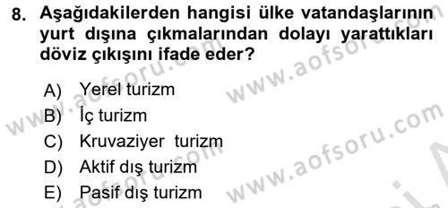 Genel Turizm Bilgisi Dersi 2023 - 2024 Yılı (Vize) Ara Sınav Soruları 8. Soru