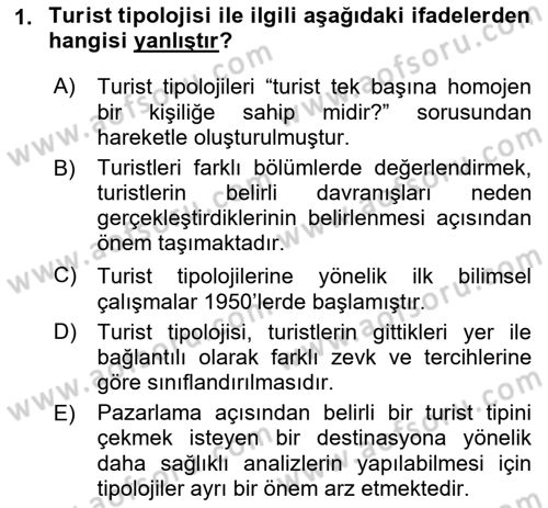 Genel Turizm Bilgisi Dersi 2023 - 2024 Yılı (Final) Dönem Sonu Sınav Soruları 1. Soru