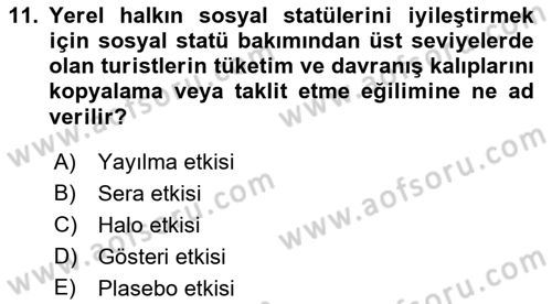 Genel Turizm Bilgisi Dersi 2023 - 2024 Yılı (Final) Dönem Sonu Sınav Soruları 11. Soru