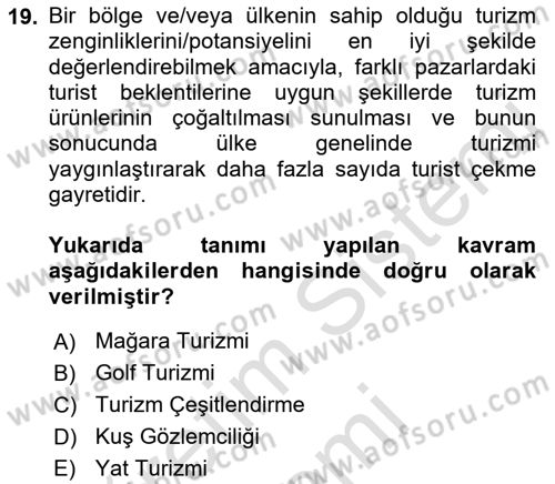 Genel Turizm Bilgisi Dersi 2023 - 2024 Yılı (Final) Dönem Sonu Sınav Soruları 19. Soru
