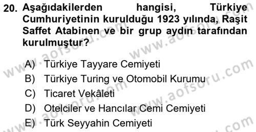 Genel Turizm Bilgisi Dersi 2023 - 2024 Yılı (Final) Dönem Sonu Sınav Soruları 20. Soru