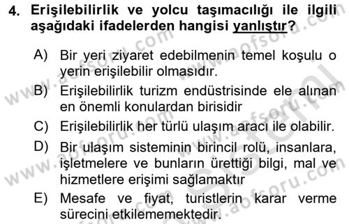 Genel Turizm Bilgisi Dersi 2023 - 2024 Yılı (Final) Dönem Sonu Sınav Soruları 4. Soru
