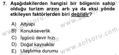 Genel Turizm Bilgisi Dersi 2023 - 2024 Yılı (Final) Dönem Sonu Sınav Soruları 7. Soru