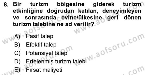 Genel Turizm Bilgisi Dersi 2023 - 2024 Yılı (Final) Dönem Sonu Sınav Soruları 8. Soru