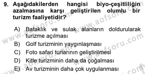 Genel Turizm Bilgisi Dersi 2023 - 2024 Yılı (Final) Dönem Sonu Sınav Soruları 9. Soru