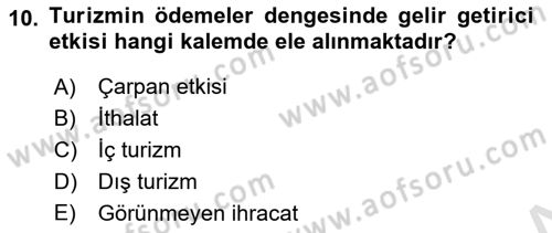 Genel Turizm Bilgisi Dersi 2023 - 2024 Yılı Yaz Okulu Sınav Soruları 10. Soru