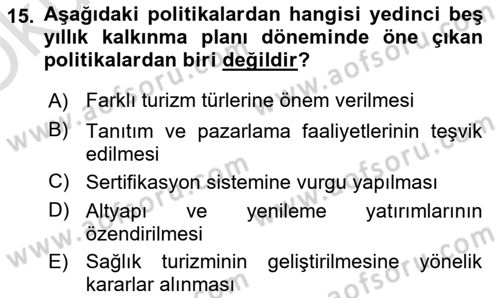 Genel Turizm Bilgisi Dersi 2023 - 2024 Yılı Yaz Okulu Sınav Soruları 15. Soru