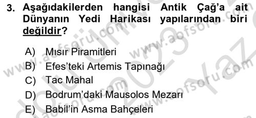 Genel Turizm Bilgisi Dersi 2023 - 2024 Yılı Yaz Okulu Sınav Soruları 3. Soru
