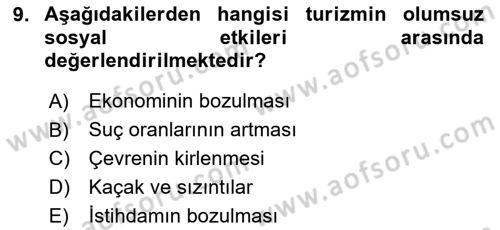 Genel Turizm Bilgisi Dersi 2023 - 2024 Yılı Yaz Okulu Sınav Soruları 9. Soru