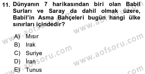 Genel Turizm Bilgisi Dersi 2024 - 2025 Yılı (Vize) Ara Sınav Soruları 11. Soru