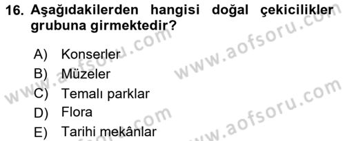 Genel Turizm Bilgisi Dersi 2024 - 2025 Yılı (Vize) Ara Sınav Soruları 16. Soru