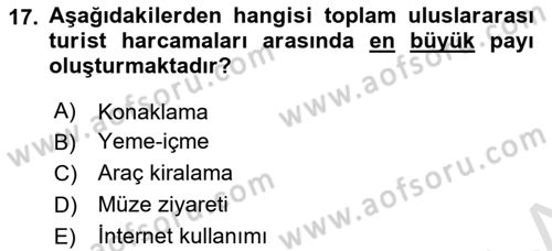 Genel Turizm Bilgisi Dersi 2024 - 2025 Yılı (Vize) Ara Sınav Soruları 17. Soru