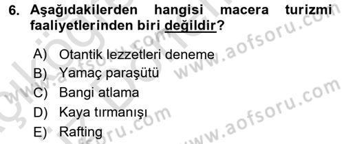 Genel Turizm Bilgisi Dersi 2024 - 2025 Yılı (Vize) Ara Sınav Soruları 6. Soru