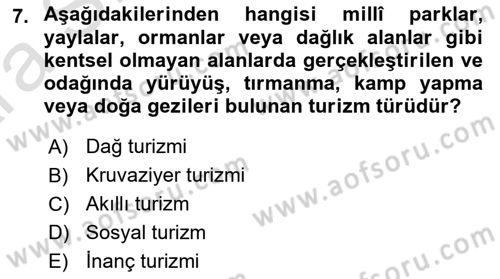 Genel Turizm Bilgisi Dersi 2024 - 2025 Yılı (Vize) Ara Sınav Soruları 7. Soru