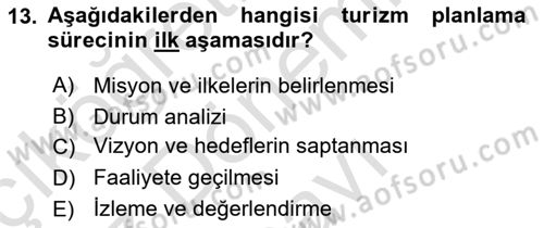 Genel Turizm Bilgisi Dersi 2024 - 2025 Yılı (Final) Dönem Sonu Sınav Soruları 13. Soru