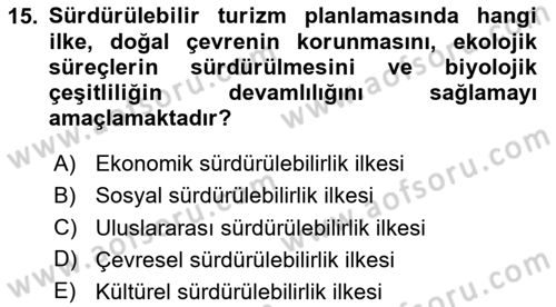 Genel Turizm Bilgisi Dersi 2024 - 2025 Yılı (Final) Dönem Sonu Sınav Soruları 15. Soru
