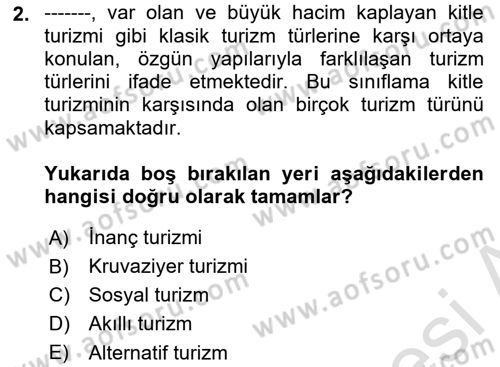 Genel Turizm Bilgisi Dersi 2024 - 2025 Yılı (Final) Dönem Sonu Sınav Soruları 2. Soru