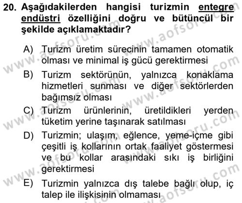 Genel Turizm Bilgisi Dersi 2024 - 2025 Yılı (Final) Dönem Sonu Sınav Soruları 20. Soru