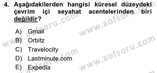 Genel Turizm Bilgisi Dersi 2024 - 2025 Yılı (Final) Dönem Sonu Sınav Soruları 4. Soru