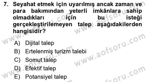 Genel Turizm Bilgisi Dersi 2024 - 2025 Yılı (Final) Dönem Sonu Sınav Soruları 7. Soru