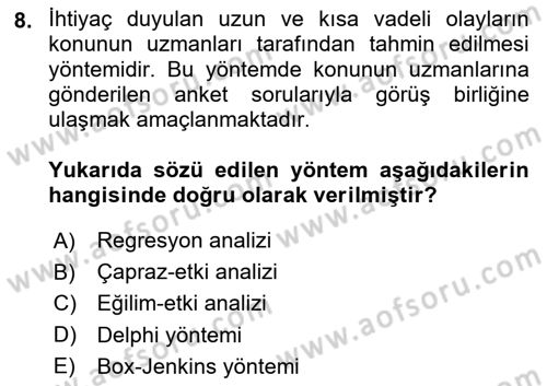 Genel Turizm Bilgisi Dersi 2024 - 2025 Yılı (Final) Dönem Sonu Sınav Soruları 8. Soru
