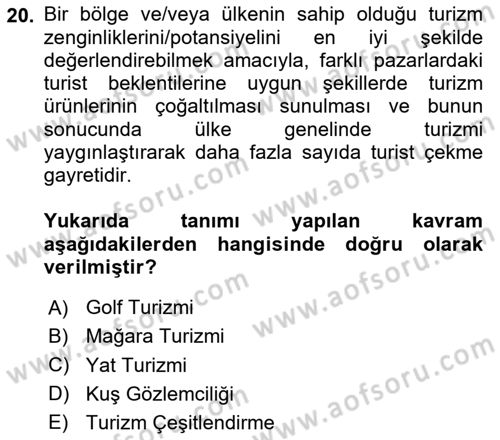 Genel Turizm Bilgisi Dersi 2024 - 2025 Yılı Yaz Okulu Sınav Soruları 20. Soru