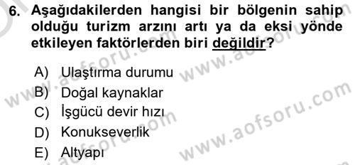 Genel Turizm Bilgisi Dersi 2024 - 2025 Yılı Yaz Okulu Sınav Soruları 6. Soru