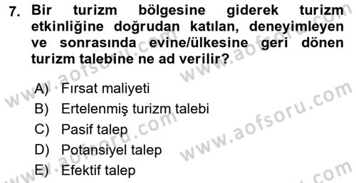 Genel Turizm Bilgisi Dersi 2024 - 2025 Yılı Yaz Okulu Sınav Soruları 7. Soru