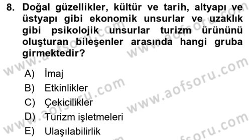 Genel Turizm Bilgisi Dersi 2024 - 2025 Yılı Yaz Okulu Sınav Soruları 8. Soru