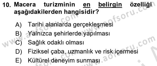 Genel Turizm Bilgisi Dersi 2025 - 2026 Yılı (Vize) Ara Sınav Soruları 10. Soru